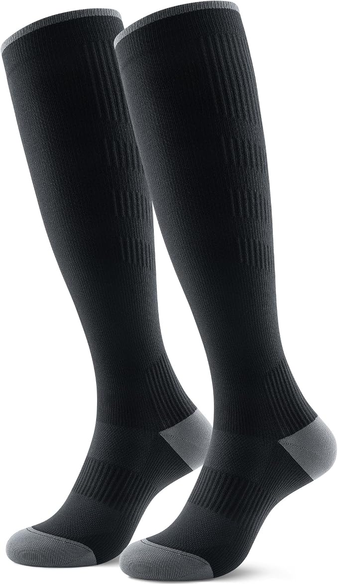 Benirap Breathable Compression Socks for Women Men, 15-20 mmHg Knee High Circulation for Travel, Flying, Athletic, 2 pairs by Benirap