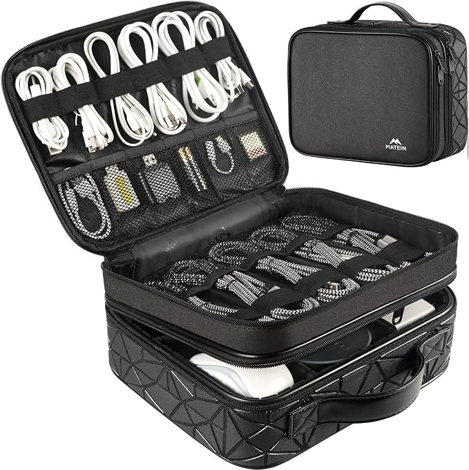 MATEIN Cord Organizer Case with Adjustable Divider, Large DJ Cable File Bag | DJ Equipment, Music Accessories, Double Layer, Shockproof, Portable, Cable Storage for Cord, Charger, Tech Accessories, Black by MATEIN