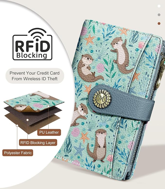 Otter Wallet Women RFID, Cute Passport Holder, Credit Card Holder | 6.7" x 4.4" x 1.3" Bifold, Travel billfold, Zipper Pocket, PU Leather, Clutch, Purse, ID Window, Pen Holder, Gift Ladies Girl - Image 4