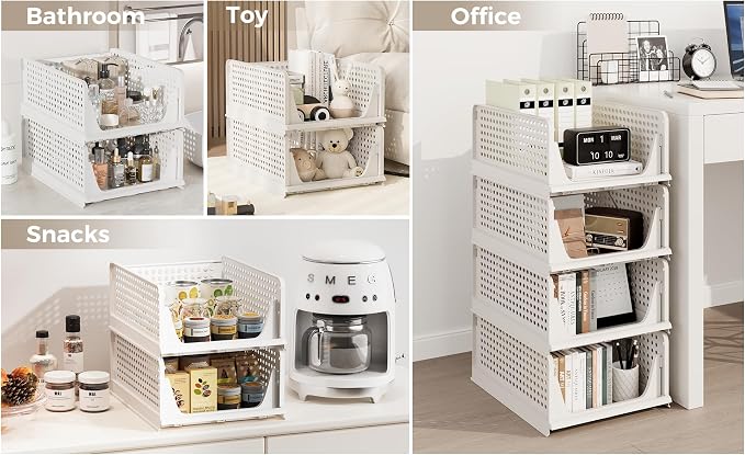 6 Pack Closet Organizer Storage Bins Stackable Plastic Drawer Shelf | Basket for Clothing Stackable Storage Bins Shelf Storage Container for Closet Wardrobe Bedroom Bathroom Office Grey Foldable - Image 8
