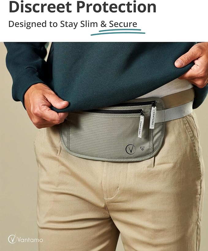 Vantamo Money Belt with RFID For Men & Women, Hidden Passport Holder for Travel, 2 Compartment Travel Fanny Pack for Women Anti Theft - Image 2