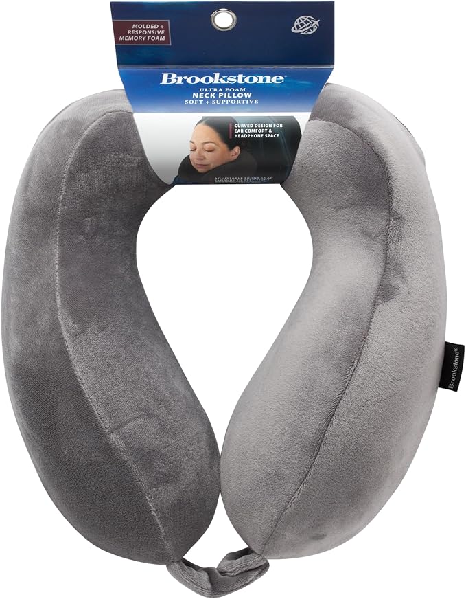 Brookstone Neck Travel Pillow - Lightweight Contoured Memory Foam Stuffable Travel Neck Pillow for Sleeping, Car, & Airplane, Size One Size, Dark Grey | Structured Shape Keeps Your Head Aligned While Seated, Soft Fleece Cover Feels Gentle Against Skin ... - Image 6