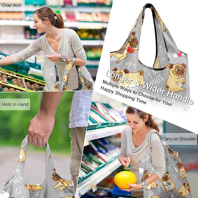 BeeGreen Dog Lover Gifts for Women Animals Reusable Grocery Bags Shopping Bags Bulk 6 Pack 50LBS X-Large Foldable-Machine Washable Shepherd Collie Bulldog Dog Paws Pet Bags - Image 2