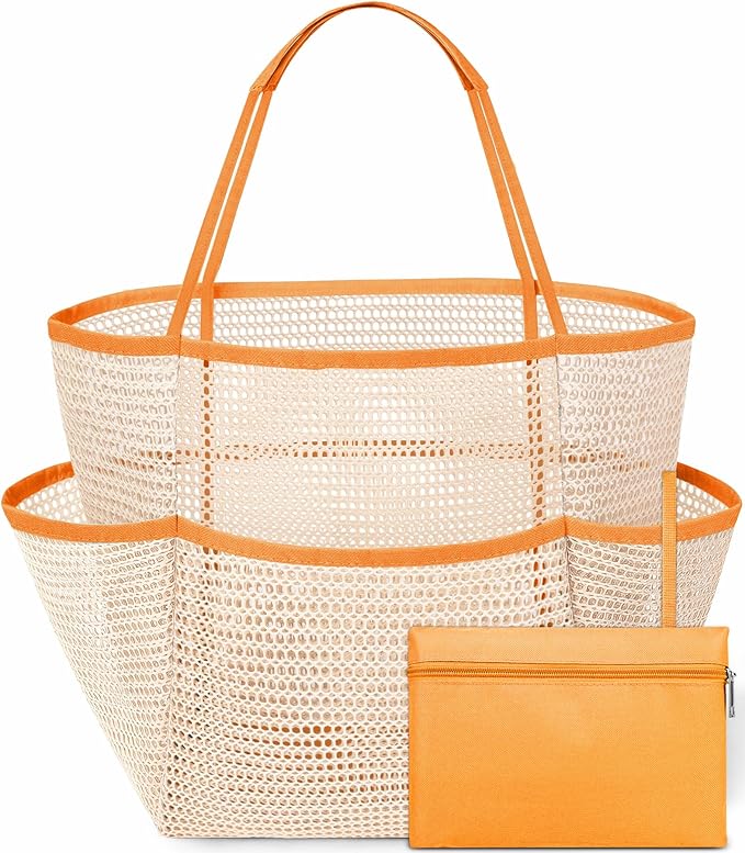 Cruise Essentials Beach Bag for Women, Mesh Tote with Detachable Pouch | Chic Design by Yeendibo