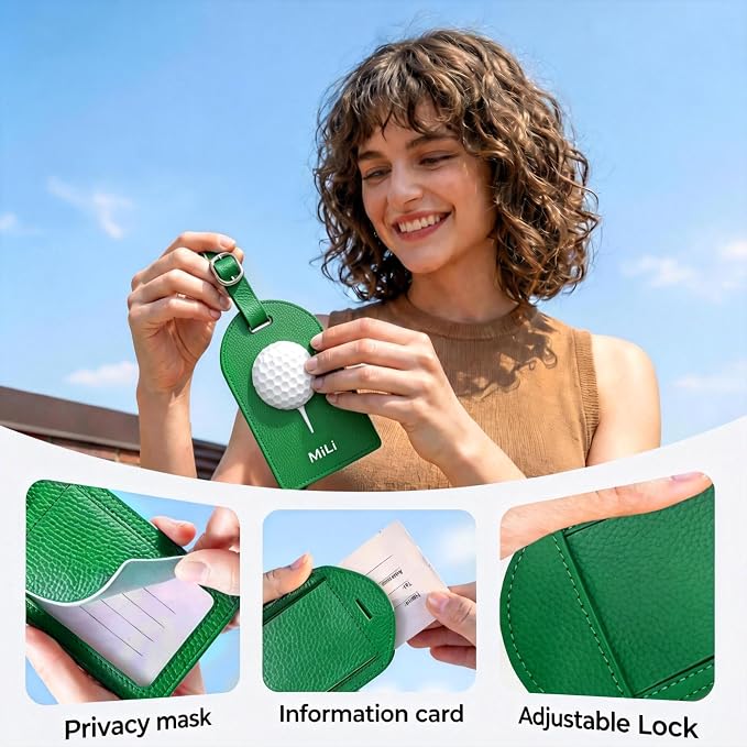 MiLi Leather Golf Design Bag Tracker Tag for iOS & Android | Works with Apple Find My & Google Find Hub, Bluetooth Locator for Golf Clubs, Travel Bags, Premium Golf Gift, Green - Image 3