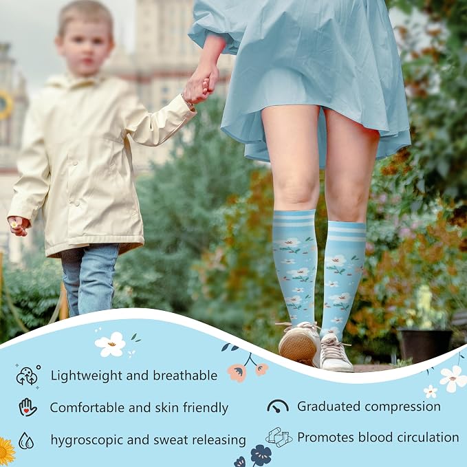 fenglaoda Compression Socks Women Men 4 Pairs, Knee High Support Socks for Running, Sports, Travel, Flight, Nurse - Image 7