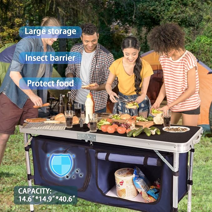 CampLand Outdoor Folding Table Aluminum Lightweight Height Adjustable with Storage Organizer for BBQ, Party, Camping - Image 6