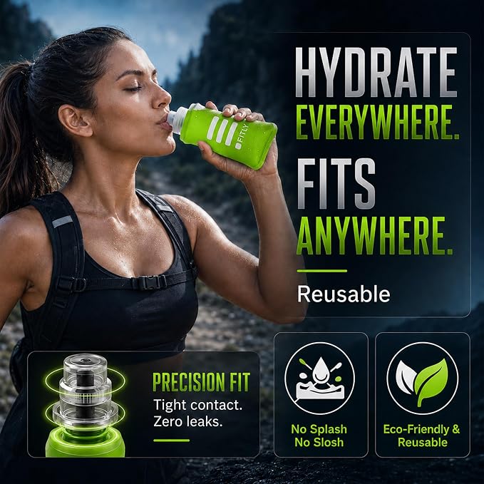 FITLY Soft Flask - Shrink As You Drink Soft Water Bottle for Hydration Pack - Folding Water Bottle Ideal for Running, Hiking, Cycling, Climbing & Rigorous Activity - Image 6