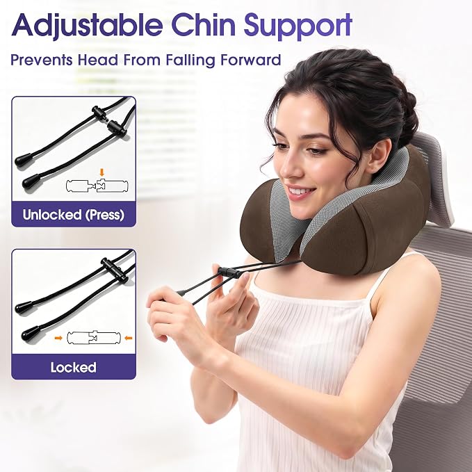 CloudBliss Memory Foam Travel Neck Pillow Airplane, 2 Pack, Black & Brown | Travel Neck Pillow for Long Flight, Train, Car & Office, Plane Travel Accessories with Eye Mask, Earplugs, Storage Bag - Image 5