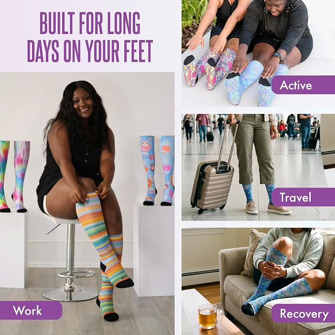 Crazy Compression Socks, Comfortable Support Socks for Recovery, Travel, Hiking, and Long-Hour Comfort w/Fun Designs - Image 4
