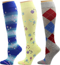 Dr. Motion 3 Pairs Light Summer Bright Fun Graduated Compression Women's Knee-Hi Socks by Dr.+Motion