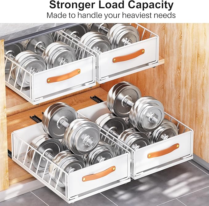 4Pack Pull out Cabinet Organizer,Heavy Duty Slide out Pantry Shelves Drawer Storage with Adhesive Nano Film,Sliding Mesh Basket with Handle for Kitchen, Bathroom, Home, 11.8W" X 15.7"D X 6.2"H,White - Image 5