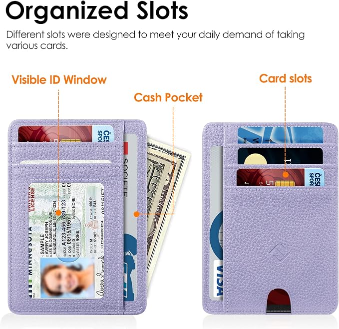 FINTIE Slim Front Pocket Wallet, RFID Blocking Credit Card Holder | Minimalist Card Cases with ID Window for Men Women, Lilac Purple - Image 3