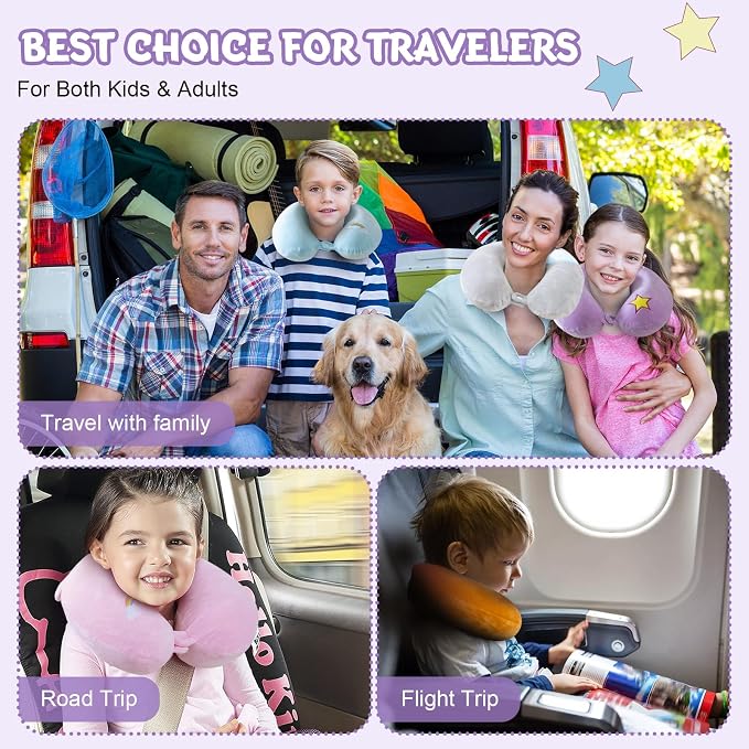 Cirorld Travel Pillow for Kids Adult Cute Neck Pillow for Traveling Memory Foam Airplane Pillow Sleep Mask Animal Flight Pillow Head Rest Neck Support for Cars Long Flights (Purple, 9-12 Y/O) - Image 8