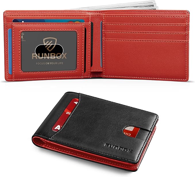 RUNBOX Wallet for Men, Slim Leather Bifold, RFID Blocking Card Holder | Minimalist Front Pocket Design, Credit Card Organizer, Holds 11 Cards, Large Capacity, Thin Profile, Birthday Gifts for Men by RUNBOX