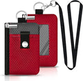 Minimalist RFID Blocking Small Wallet with ID Window,WaterResistant Zip Id Case Wallet with Lanyard Keychain for Cards,Cash,Travel,Women,Men (Red/Dark Grey) by CCUMI