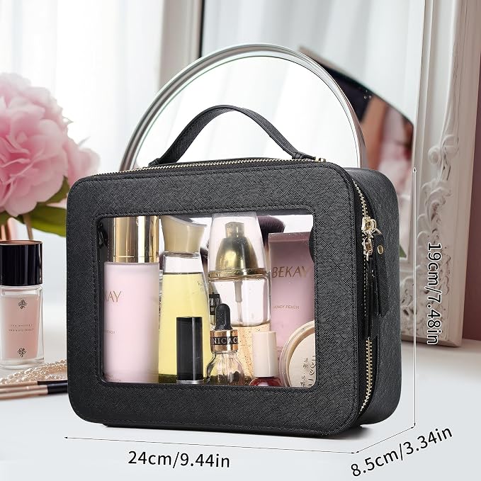 Pinkmik Clear Makeup Bag, (Black, L) | Mahjong Tiles Bag ,Travel Cosmetics and Toiletries Case, Portable Makeup Organizer,Car Bag with Zipper,Waterproof, - Image 3