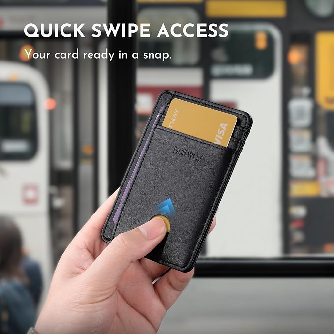 Buffway Slim Minimalist Front Pocket RFID Blocking Leather Wallets for Men and Women - Slate Black | Slim - Image 4