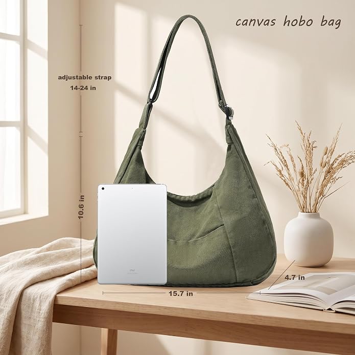 Canvas Hobo Crossbody Tote Bag for Women and Men Messenger Bags | Canvas Tote Bag With Zipper,Canvas Crossbody Bag,Canvas Hobo Bag,Shoulder Bag for Women,Travel Work College Purse Handbag - Image 4