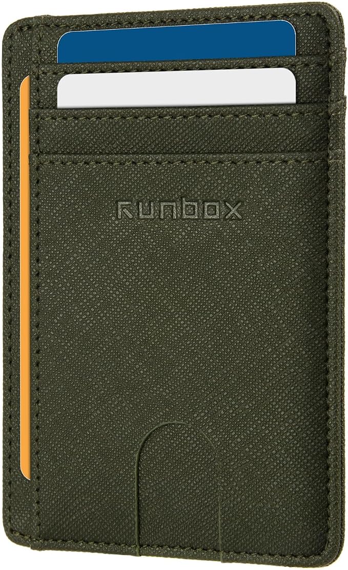 RUNBOX Slim Wallet for Men and Women, RFID Blocking Leather Card Holder | Minimalist 8-slot design fits IDs and credit cards in a thin profile for front pockets, purses, pants and travel by RUNBOX