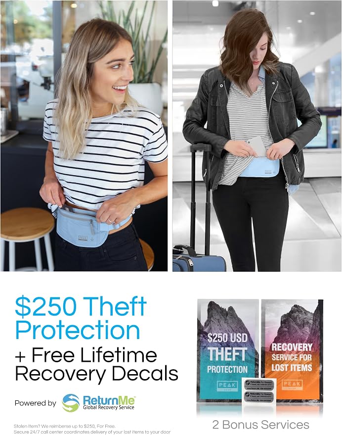 Peak Gear Travel Money Belt. Premium Quality Travel Wallet with RFID Blocking Fabric to Protect Credit Cards, Passports and Documents. Exclusive Theft Protection and 2 Recovery Tags | Blue - Image 4