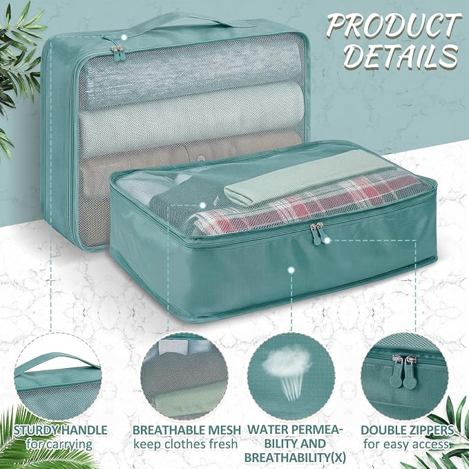 Silkfly 8 Pcs XL Packing Cube for Travel Luggage,Simple,Gray Blue | 17.7 x 13 x 4.7, Same Size, Gray Blue Simple, Suitcase Storage Organizer Set, Reusable Mesh Clothes Cube for Hike Camp Family - Image 3