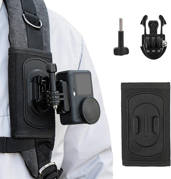 Walking Way Backpack Strap Mount for Action Camera, 360 Degree Rotating Shoulder Strap Clip Compatible with GoPro Hero 13 12 11 10 9, DJI Action 4/5 Pro, Insta360 X4 X3 Ace Pro, Hiking Accessories by WalkingWay