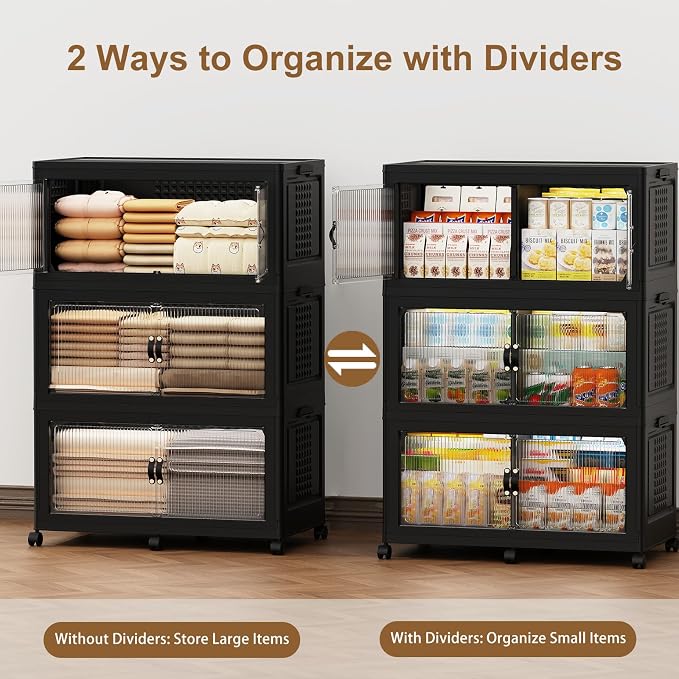 SAILUN 579Qt Stackable Storage Bins,Storage Cabinet with a Lid,3 Pack Black | Stackable Storage Drawers with Lids,33.5" W x 19" D x 53" H,Featuring open-front Access for Clothes and Closet Storage - Image 5