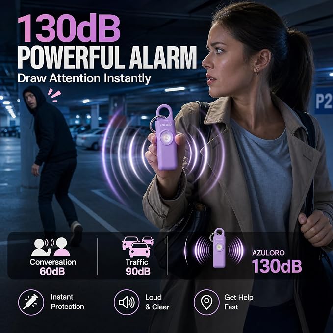 Personal Alarms for Women Loudest – Safety Keychain Self Defense – Personal Alarm Siren with SOS & Emergency Call – Keychain Alarm for Women – Gifts for Teenage Girls – Protection for Girls (Purple) - Image 3