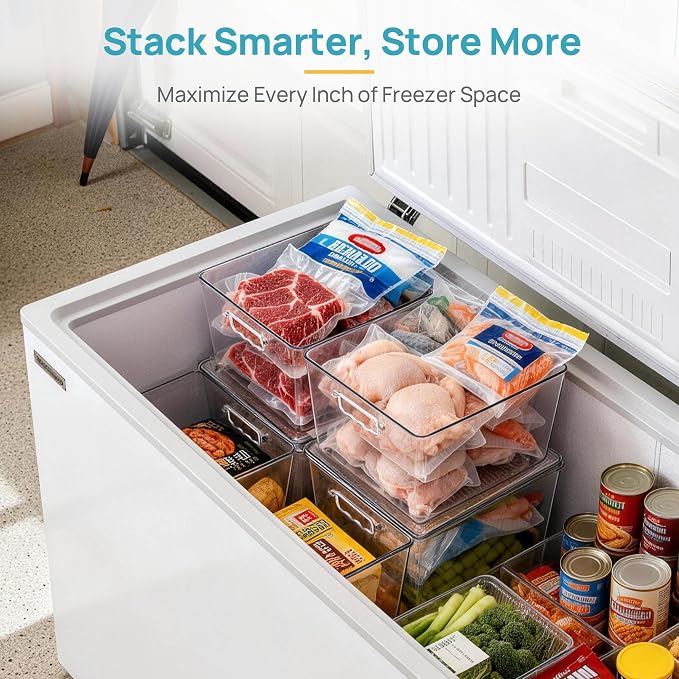 Vtopmart 4 Pack Extra Large Clear Stackable Storage Bins with Lids for Cube | 11in Cube Storage Bins with Handle for Onions and Potatoes, Plastic Containers for Pantry, Freezer, Kitchen, Closet, Bathroom - Image 4