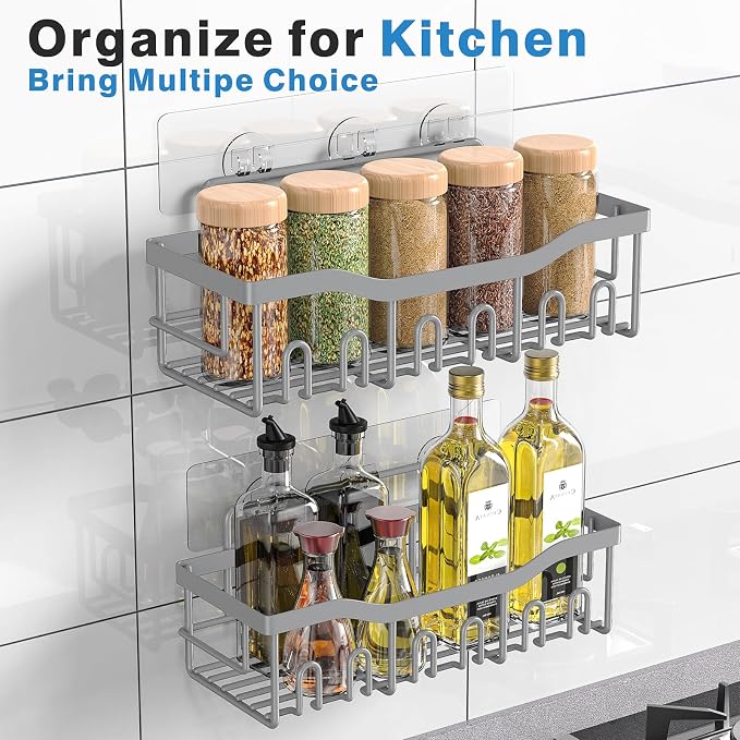 EUDELE Shower Caddy 2 Pack, Adhesive Shower Organizer for Home Decor & Kitchen Storage, No Drilling, Rustproof Stainless Steel Bathroom Shelf Organizer - Image 6