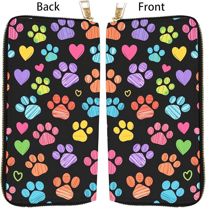 Women's RFID Blocking PU Leather Zip-Around Wallet, Large Capacity Clutch with Phone Holder, Travel Purse & Card Organizer with Removable Wristlet,Colorful Paw Prints - Image 5