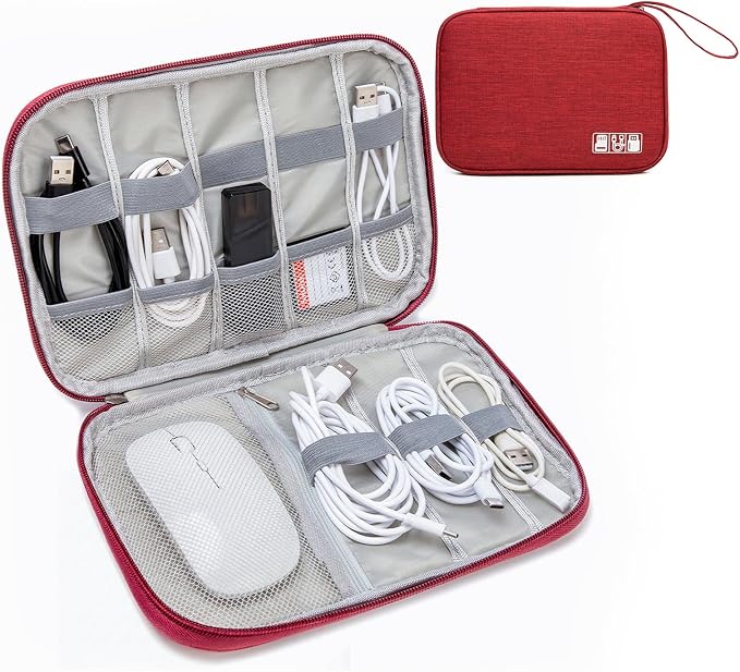 Cable Organizer Bag, Electronics Case for Cords, Chargers & Tech | Organize cables, chargers and power banks with elastic loops, mesh pockets and a slim design for travel. by Unknown