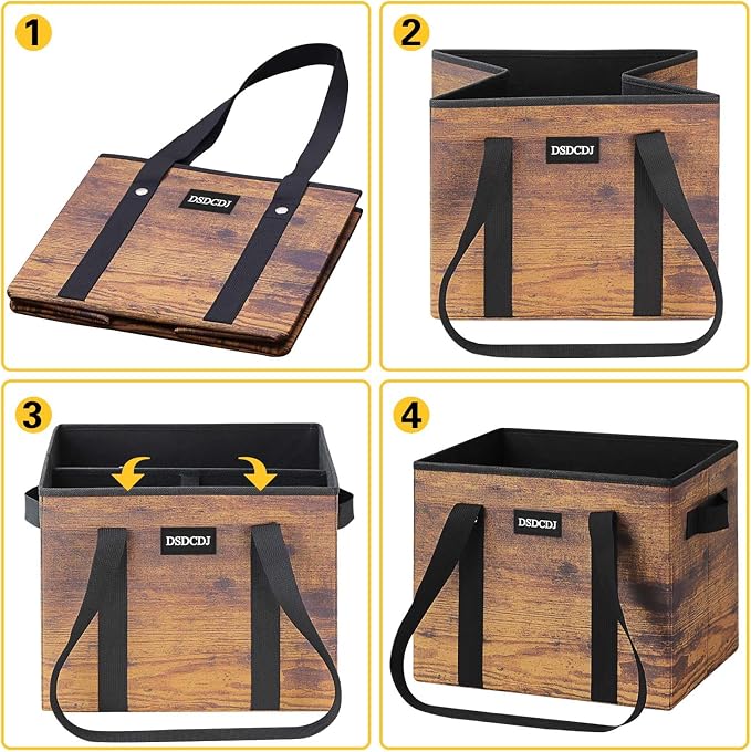 Reusable Grocery Bags - Heavy Duty Reusable Shopping Bags with Hard Bottom & Long Handles, Foldable Large Utility Tote Bag with Box Shape to Stand Up - for Kitchen, Picnic, 3 Pack, Rustic Brown - Image 8
