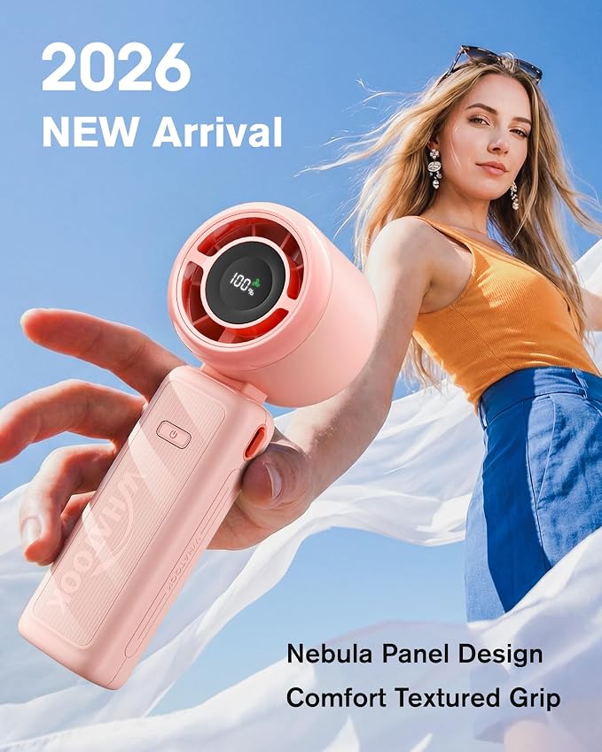 WHATOOK Portable Personal Handheld Fan: High Speed Cooling Fan, 12 Hours Battery Life, USB Rechargeable, Small Essentials for Women Cruise Travel, Beach Vacation (Pink) - Image 2