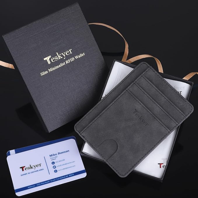Teskyer Slim Minimalist Wallet for Men, RFID Front Pocket Card Holder | Ultra Slim Front Pocket Design, 8 Card Slots, RFID Protection, Smooth Faux Leather for Everyday Carry - Image 7