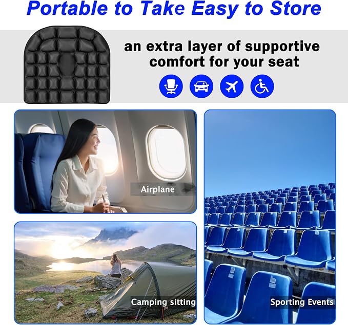 Upgrade Travel Seat Cushion for Airplane,Portable&Adjustable Air Seat Cushion,Coccyx Tailbone Pain Relief Chair Pad,Inflatable Cushion for Wheelchair, Travel,Driving,Office Work - Image 6