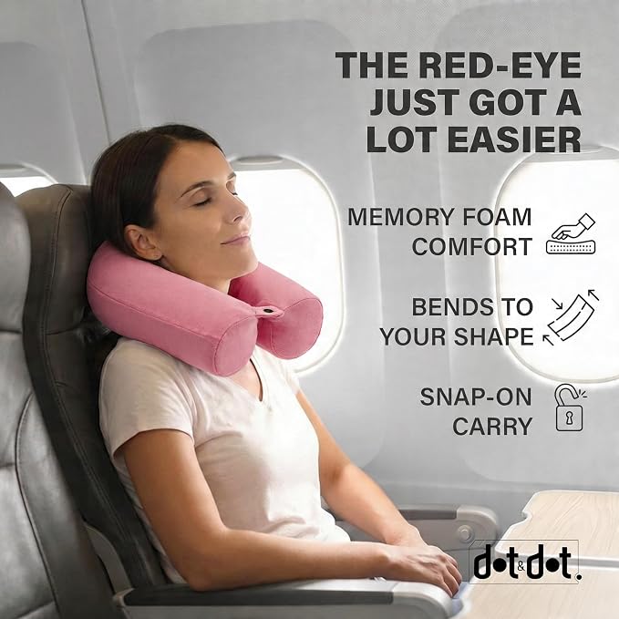Dot&Dot Twist Memory Foam Travel Pillow, Bendable Neck Pillow for Airplane, Car and Home, 26-Inch Adjustable Roll with Washable Cotton Cover, Pink - Image 2