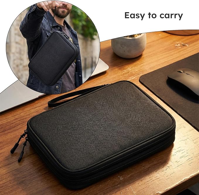 CAAORDKSO Electronics Travel Organizer, Electronic Accessories Carry Case Waterproof Double Layers Storage Bag Travel Essentials for Cord, Cable, Charger, USB, Power Bank, Earphone (Black, X-Large) - Image 4