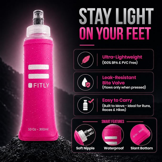 FITLY Soft Flask - Shrink As You Drink Soft Water Bottle for Hydration Pack - Folding Water Bottle Ideal for Running, Hiking, Cycling, Climbing & Rigorous Activity - Image 3