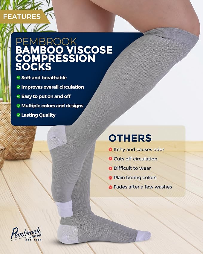 Pembrook® Bamboo Viscose Light Compression Socks - 3 Pairs | 8-15 mmhg Compression Socks | Knee High Comfort Support Socks - Image 4