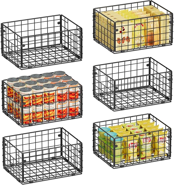 X-cosrack Metal Wire Basket Pantry Baskets Foldable Cabinet Organizers with Handles-6 Pack-12"x9"x6", Food Storage Freezer Organizer Bins for Kitchen Bathroom Laundry Closet Garage - Patent Design by X-cosrack