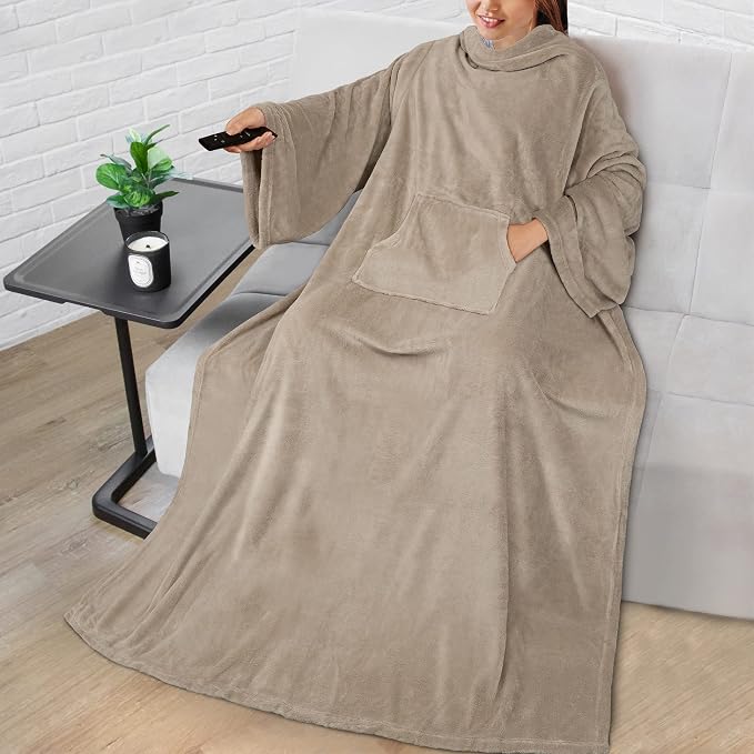 PAVILIA Blanket with Sleeves for Adult Women Men, Soft Warm Wearable Blanket Fleece Wrap Throw, Robe Blanket Gift - Image 9