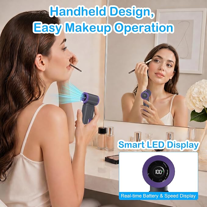 CIVPOWER Portable Mini Fan Handheld: Personal Travel Fan USB Rechargeable - 100 Speed Turbo Fan with LED Display - Pocket Size 8H Max Runtime, Outdoor Sport Hiking Concert Gift for Women Men, Purple - Image 5