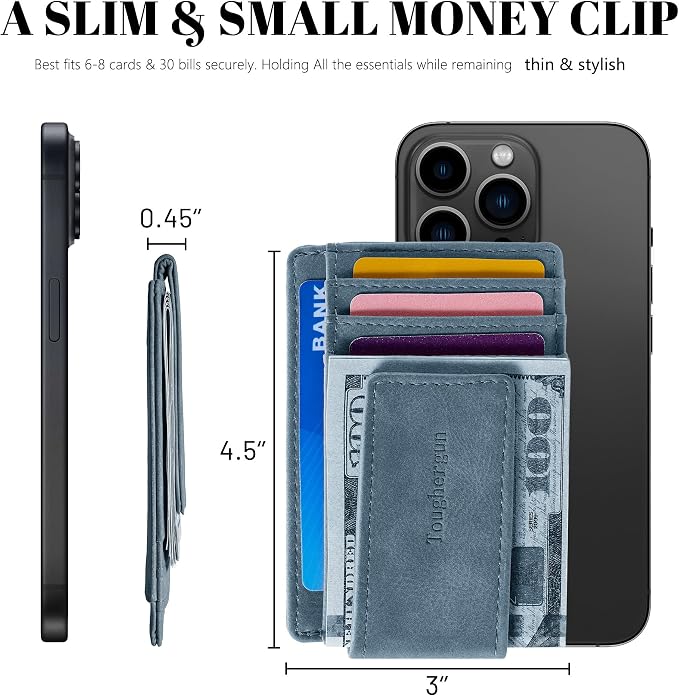 Toughergun Slim Wallet for Men RFID Blocking Money Clip, Minimalist Front Pocket Credit Card Holder, Magnetic Thin Mens Wallets with ID Window - Image 7