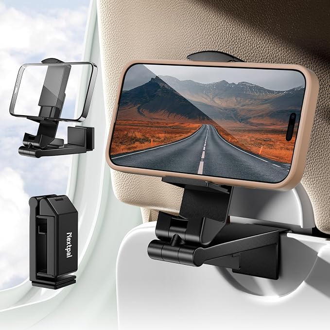 Foldable Airplane Phone Holder, 360° Rotation Black 1 Pc for Travel Use | Mini Folded Size Saves Storage Space. Anti-Slip Stable Clamping. Mountable On Tray Tables, Luggage Rods And Flat Surfaces. by Unknown