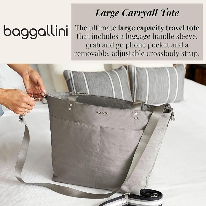 Baggallini Carryall Tote - Lightweight Nylon Zipper Top Weekender Travel Beach Bag w/Luggage Sleeve - Image 2