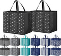 14 Pack Reusable Grocery Bags Waterproof Tote Bags for Shopping Groceries | 35L Large Capacity, Heavy-Duty, Waterproof, Lightweight, Foldable Tote with Sturdy Handles, Polka Dot Design by Fabtotes
