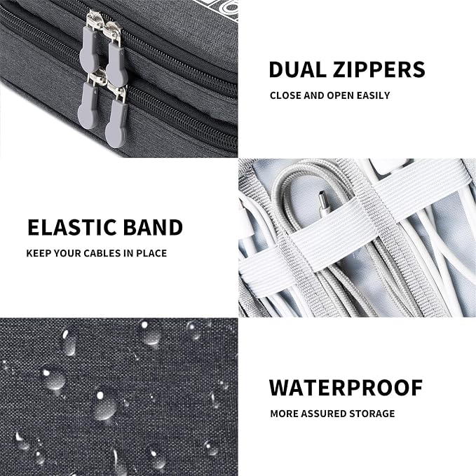Lanola Custom Personalized Travel Cable Organizer Bag, Electronic Accessories Case Portable Double Layer Cable Storage Bag with DIY Dividers & Custom Photo Text for Men Women (Black) - Image 6