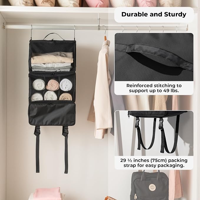 GRANNY SAYS Hanging Packing Cubes for Travel, Large Luggage Bags, Black | Portable Suitcase Organizer, Travel Packing Organizers, Compression Luggage Bags for Clothes, Carry on Closet Suitcase - Image 7
